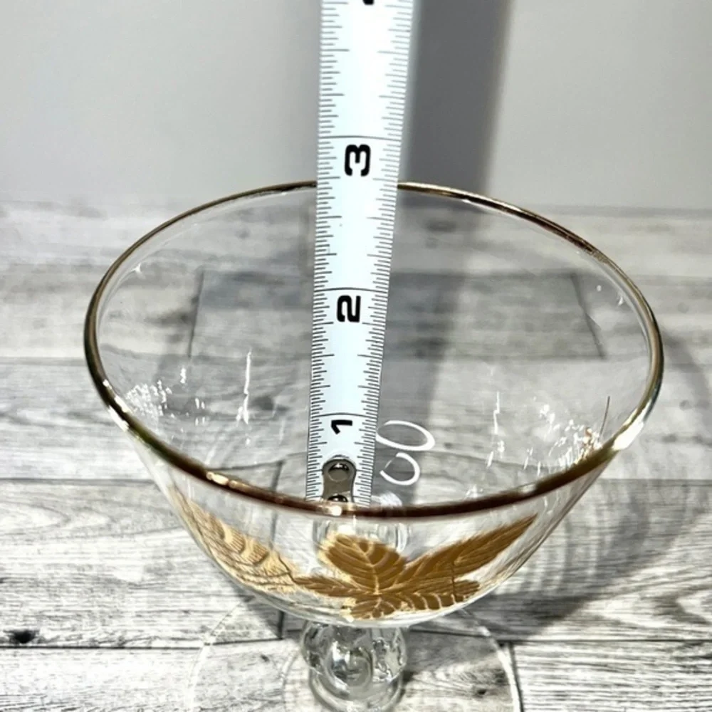 Libbey Mid Century Gold Leaf Stemmed Champagne Glasses Set of 4